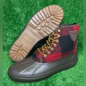 New POLO RALPH LAUREN CLAUS DUCK COLD WEATHER LACE-UP BOOTS Red Mens Size 9